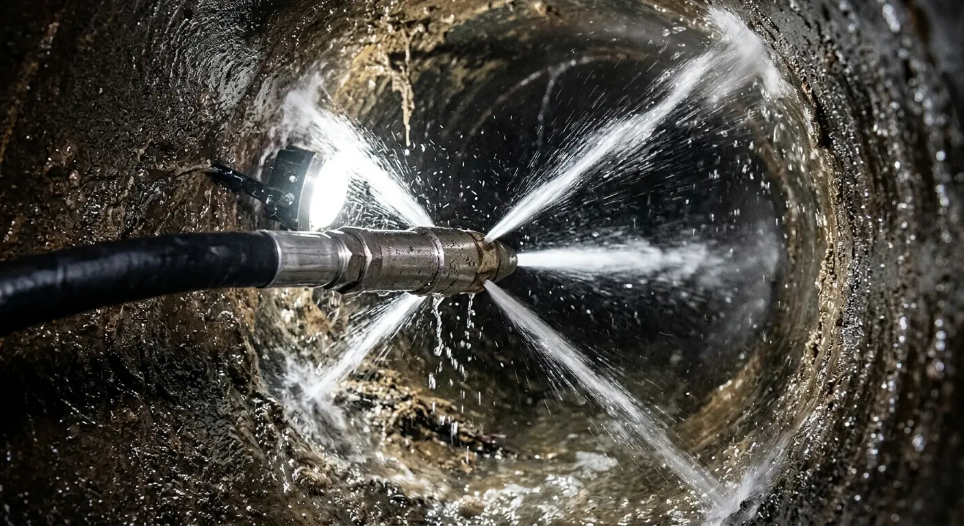 High-pressure hydro jetting nozzle cleaning sewer pipe for Storm Drain Cleaning in Hudsonville